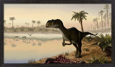 Framed Yangchuanosaurus eats the carrion of a dead animal Print