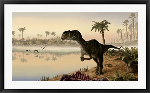 Framed Yangchuanosaurus eats the carrion of a dead animal Print