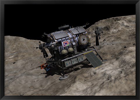 Framed manned Asteroid Lander on the surface of an asteroid Print