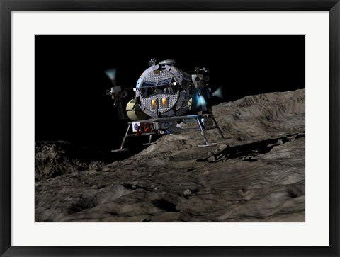 Framed manned Asteroid Lander prepares to land on the surface of an asteroid Print