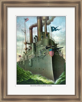 Framed Admiral George Dewey standing on His Flagship Print