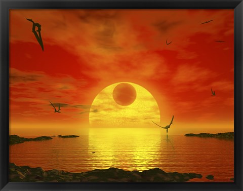 Framed Flying life Forms Grace the Crimson Skies of the Earth-like Extrasolar Planet Gliese 581 C Print