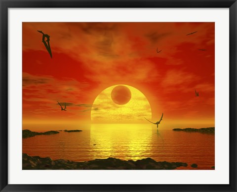 Framed Flying life Forms Grace the Crimson Skies of the Earth-like Extrasolar Planet Gliese 581 C Print