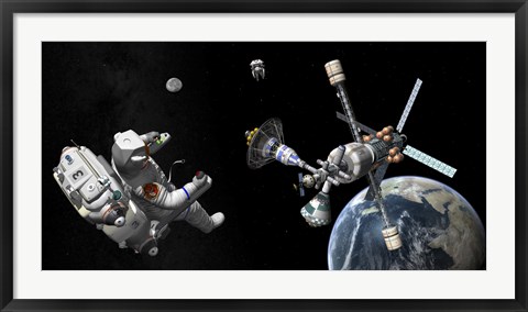 Framed Mars Cycler Travels by the Earth While Two Astronauts Watch From Afar Print