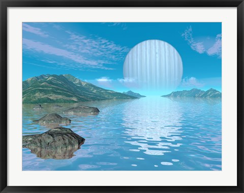 Framed Illustration of a Hypothetical Idyllic Landscape on a Distant Alien Planet Print