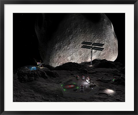 Framed Artist&#39;s Concept of a Mining Settlement on the Double Asteroid 90 Antiope Print