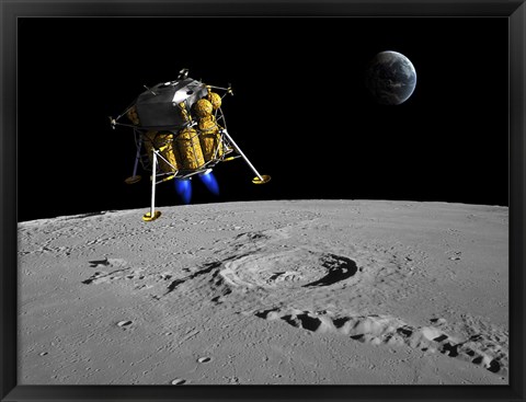 Framed Lunar Lander Begins its Descent to the Moon&#39;s Surface Print