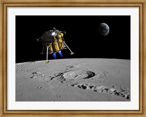 Framed Lunar Lander Begins its Descent to the Moon&#39;s Surface Print