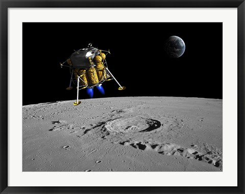 Framed Lunar Lander Begins its Descent to the Moon&#39;s Surface Print