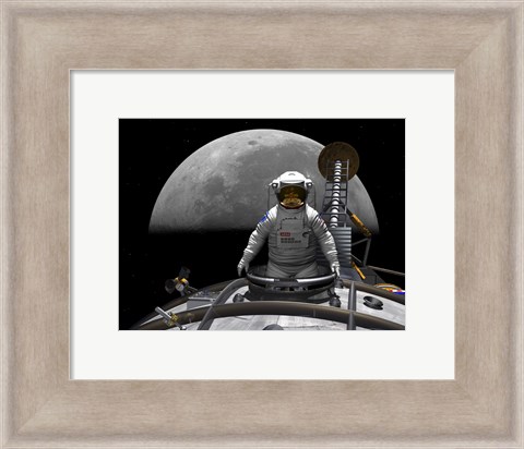 Framed Astronaut Takes a Last look at Earth before Entering Orbit Around the Moon Print