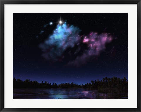 Framed Artist&#39;s Concept of a Nebula over a Hypothetical Planet Print