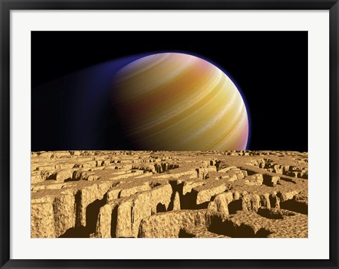 Framed Artist&#39;s concept of Extrasolar Planet Tau Bootis b over a Hypothetical Moon Print