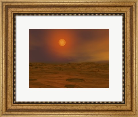 Framed Artist&#39;s concept of Teide 1 from the Surface of a Hypothetical Mars-like Planet Print