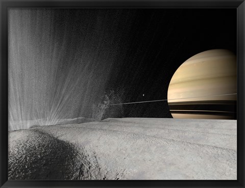 Framed Illustration of a Geyser Erupting on the Surface of Enceladus Print