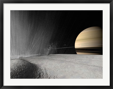 Framed Illustration of a Geyser Erupting on the Surface of Enceladus Print