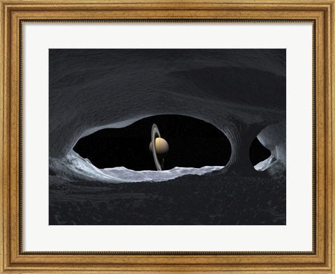 Framed Artist&#39;s Concept of how Saturn might appear from within a Hypothetical Ice Cave on Lapetus Print