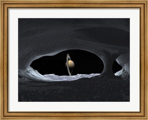 Framed Artist&#39;s Concept of how Saturn might appear from within a Hypothetical Ice Cave on Lapetus Print