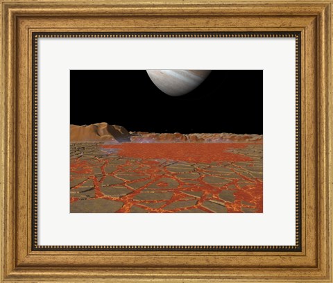 Framed Artist&#39;s concept of a view Across a Pool of Lava on the Surface of Lo, Towards Jupiter Print