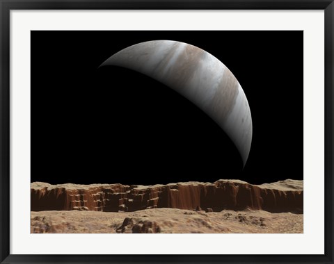 Framed Artist&#39;s Concept of a View Towards Jupiter Across the Surface of Lo Print