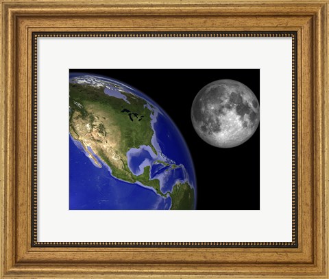 Framed Artist&#39;s Concept of the Earth and its Moon Print
