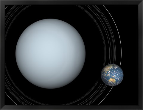 Framed Artist&#39;s concept of Uranus and Earth to scale Print