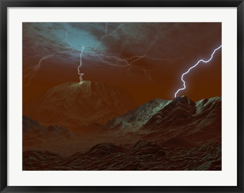 Framed Artist&#39;s concept of Lightning in Venus&#39; clouds Print