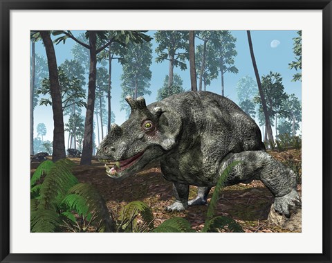 Framed Herbivorous Dinocephalian Therapsid Grazes on a Hilltop Print