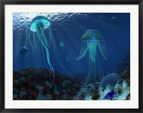 Framed Swarm of Jellyfish Swim the Panthalassic Ocean Print