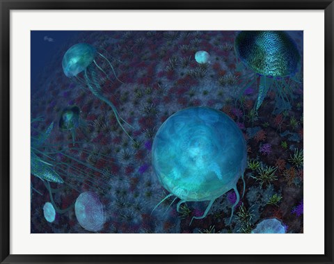 Framed Swarm of Jellyfish Swim the Panthalassic Ocean Print