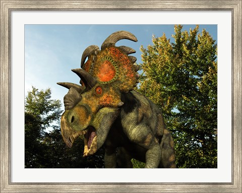 Framed Albertaceratops Wanders a Cretaceous Forest Print