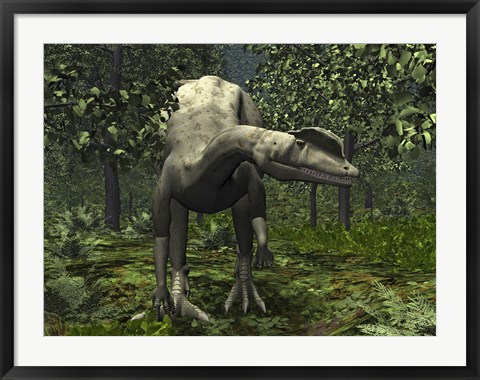 Framed Dilophosaurus Amidst Ginkgo Trees Print