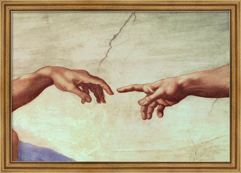 Framed Hands of God and Adam, detail from The Creation of Adam, from the Sistine Ceiling, 1511 Print