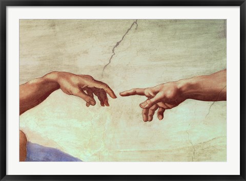 Framed Hands of God and Adam, detail from The Creation of Adam, from the Sistine Ceiling, 1511 Print