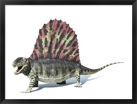 Framed 3D Rendering of a Dimetrodon Dinosaur Print