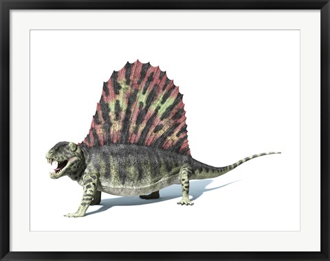 Framed 3D Rendering of a Dimetrodon Dinosaur Print