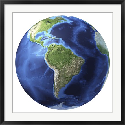 Framed 3D Rendering of Planet Earth, Centered on South America Print