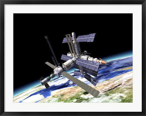 Framed Space Station in Orbit Around Earth Print