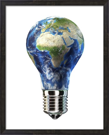 Framed Light Bulb with Planet Earth inside Glass, Africa and Europe view Print