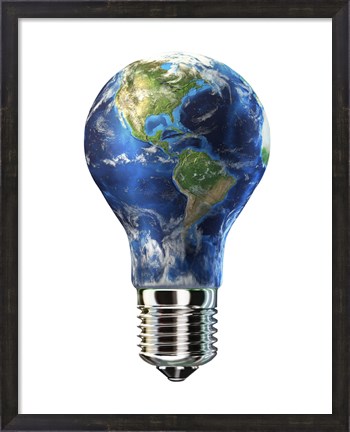 Framed Light bulb with planet Earth inside glass, Americas view Print