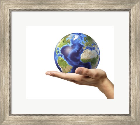 Framed Male Hand Holding Earth Globe Print