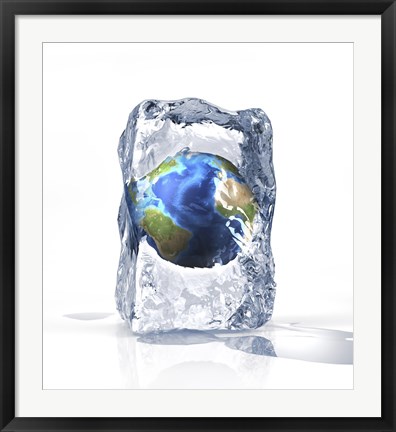 Framed Planet Earth Frozen Inside of an Ice Block Print