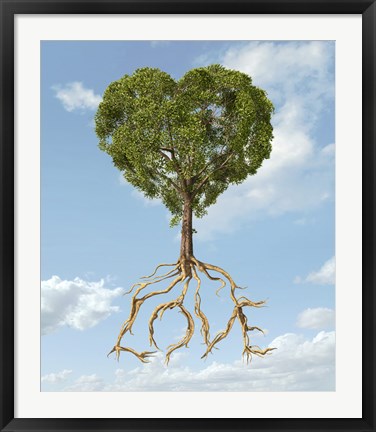 Framed Tree with Foliage in the Shape of a Heart with Roots as Text Love Print