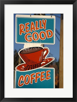 Framed Coffee Sign on Vancouver Island, British Columbia, Canada Print