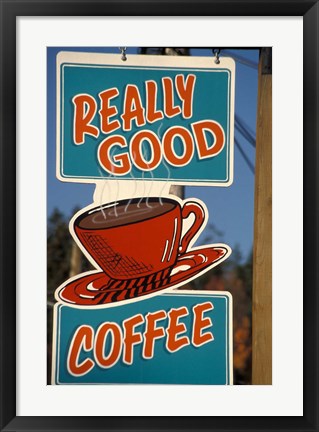 Framed Coffee Sign on Vancouver Island, British Columbia, Canada Print