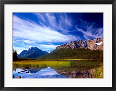 Framed Waterfowl Lake and Rugged Rocky Mountains, Banff National Park, Alberta, Canada Print