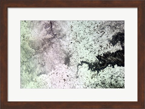 Framed Satellite View of Amarillo, Texas, Covered in Snow Print