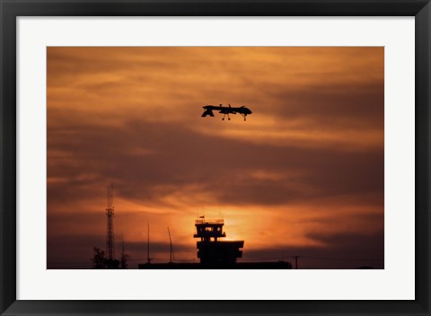 Framed MQ-1 Predator over COB Speicher at Sunset, Tikrit, Iraq Print