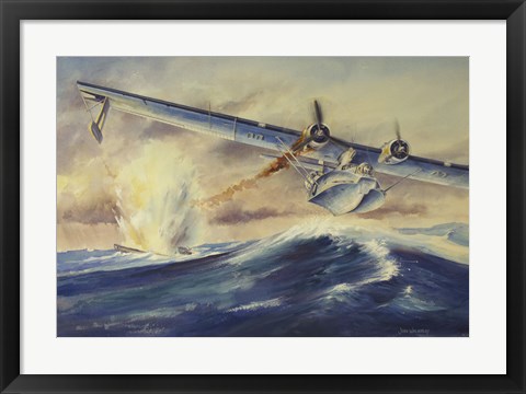 Framed Damaged PBY Catalina Aircraft after the Attack and Sinking of a German U-boat Print