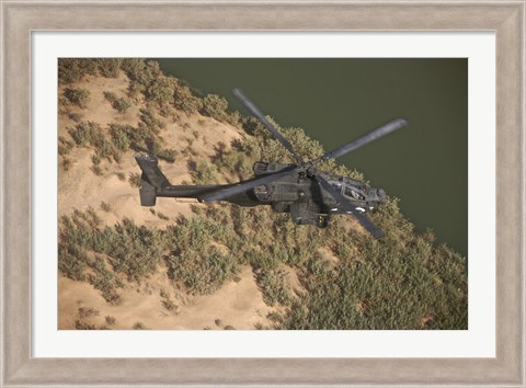 Framed AH-64D Apache Helicopter in Flight Print