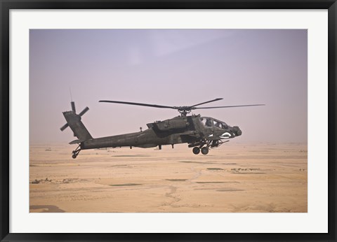 Framed AH-64D Apache Helicopter on a Mission Print